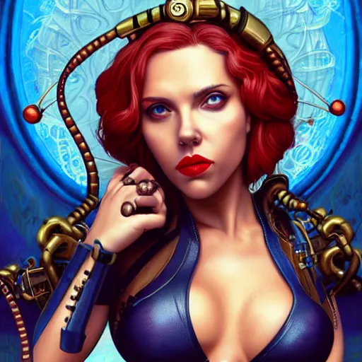 Prompt: lofi venom steampunk portrait of scarlett johansson in bikini, Pixar style, by Tristan Eaton Stanley Artgerm and Tom Bagshaw.