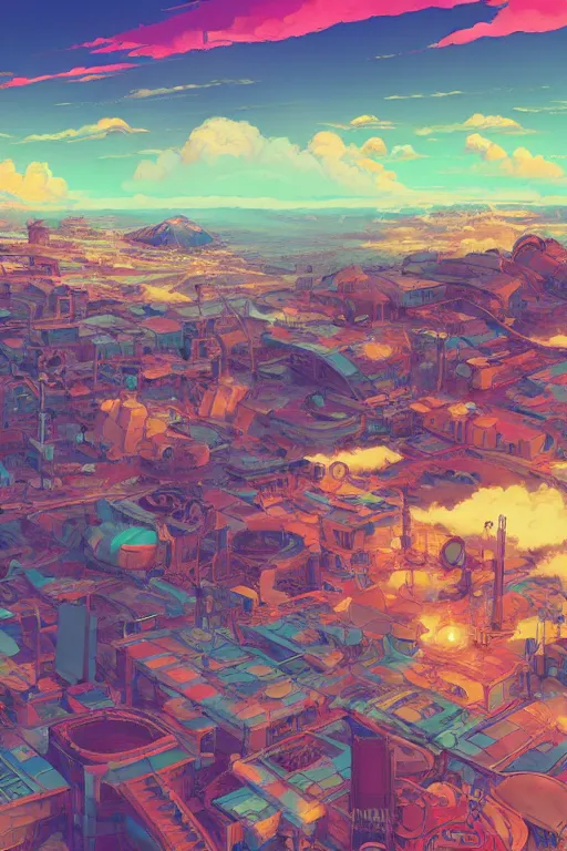 Prompt: retro - futurism abandoned steam punk city on a mountain in colorful clouds with lots of details look from above, rule of thirds golden ratio, vibrant colors, fake detail, trending pixiv fanbox, acrylic palette knife, style of makoto shinkai studio ghibli genshin impact james gilleard greg rutkowski chiho aoshima