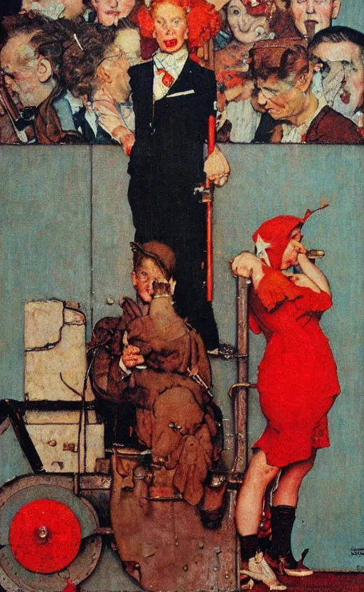 Prompt: a portrait made by norman rockwell!! of a red head woman! on an ocean liner!!!