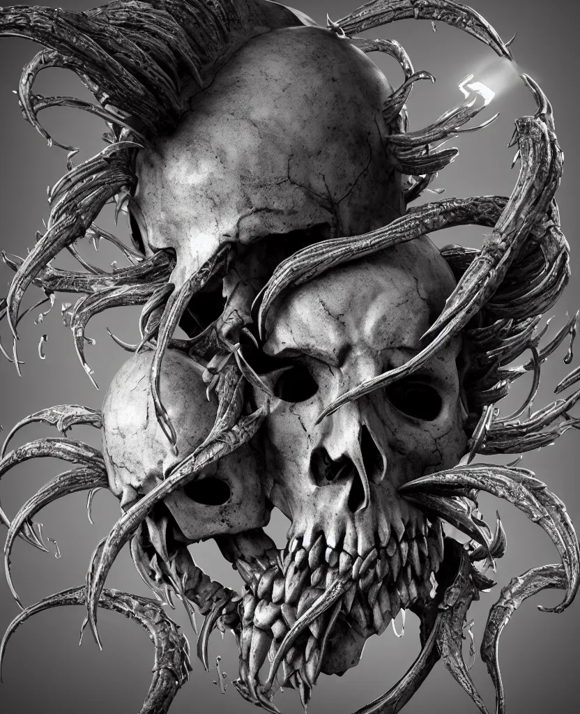 Image similar to close-up macro portrait of the face of a Joe Biden ram skull mask, epic angle and pose, ribcage skeleton symmetrical artwork, 3d with depth of field, blurred background, cybernetic jellyfish female face skull phoenix bird, translucent, nautilus, energy flows of water and fire. a highly detailed epic cinematic concept art CG render. made in Maya, Blender and Photoshop, octane render, excellent composition, cinematic dystopian brutalist atmosphere, dynamic dramatic cinematic lighting, aesthetic, very inspirational, arthouse. y Greg Rutkowski, Ilya Kuvshinov, WLOP, Stanley Artgerm Lau, Ruan Jia and Fenghua Zhong