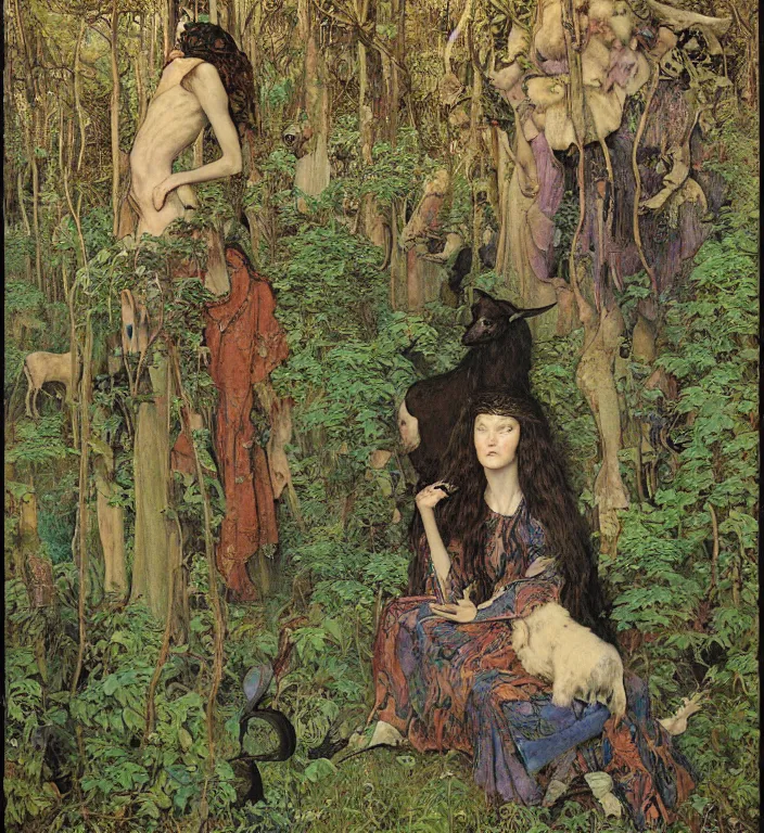 Prompt: pixelated corrupted professional pre-raphaelite photo of a person in the forest with a goat and a robot by Ivan Bilibin, Austin Osman Spare, Norman Rockwell, high quality, ultra detailed. Beksinski painting, part by Adrian Ghenie and Gerhard Richter. art by Takato Yamamoto. masterpiece, oil on canvas painting, pixelart, vivid acid neon colours.