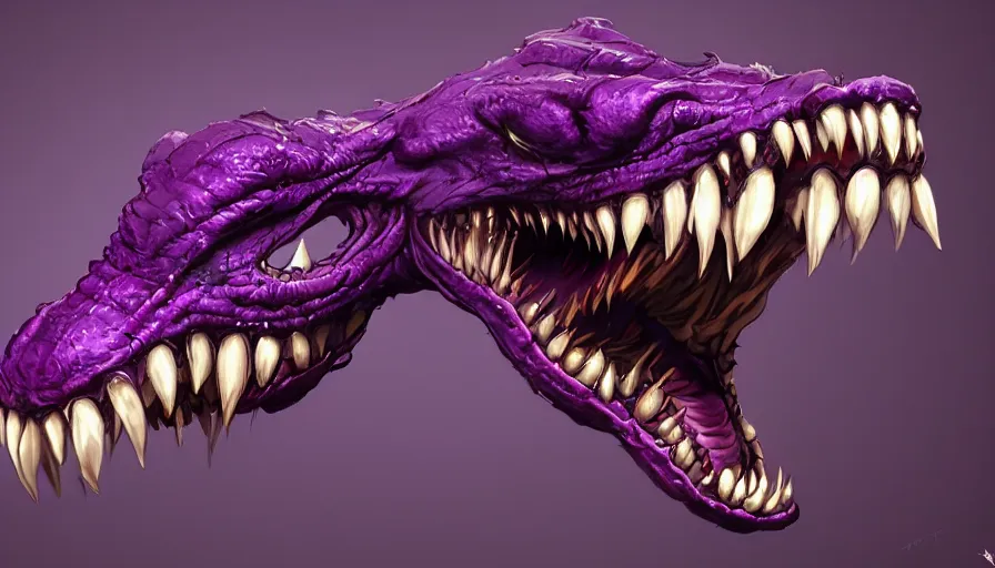 Image similar to purple venom with long sharp teeth, hyperdetailed, artstation, cgsociety, 8 k