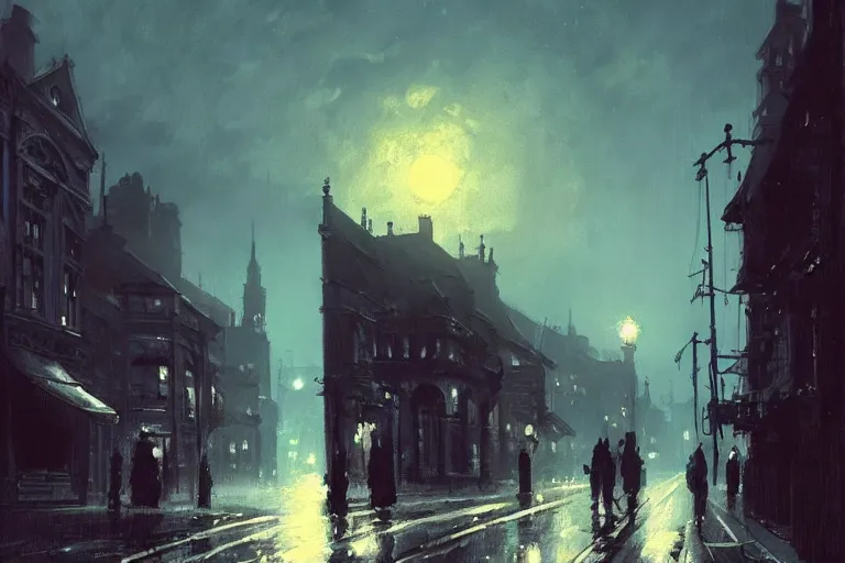 Image similar to a monster silhouette in the sky. a victorian city, scene in a rainy night. full moon, 1 8 9 0, key visual, conceptart, ambient lighting, highly detailed, digital painting, artstation, concept art, sharp focus, by makoto shinkai and akihiko yoshida and greg manchess