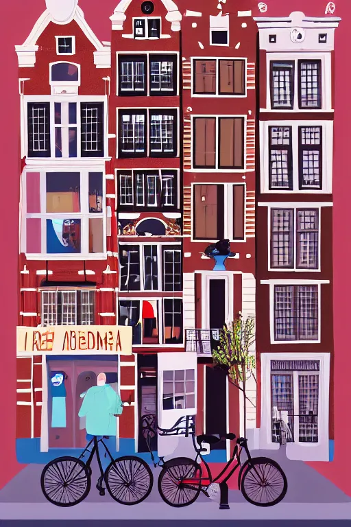 Image similar to amsterdam, illustration, in the style of katinka reinke