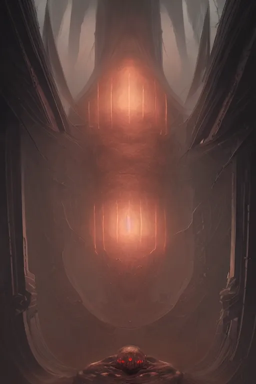 Image similar to professional concept art of a symmetrical ominous floating terrifying thing in a dark room by artgerm and greg rutkowski ( thin white border ). an intricate, elegant, highly detailed digital painting, concept art, smooth, sharp focus, illustration, in the style of cam sykes, wayne barlowe, igor kieryluk.