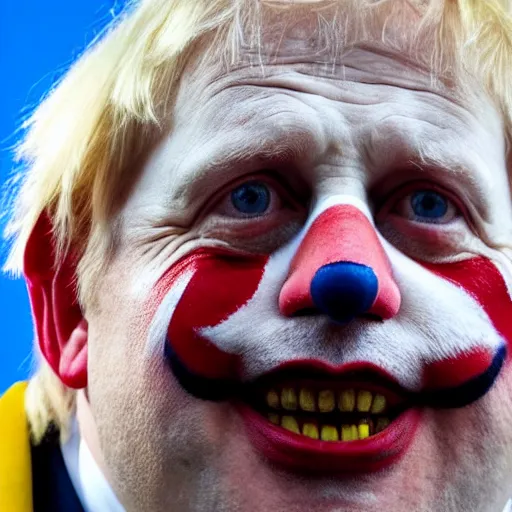 Prompt: boris johnson putting on clown makeup, colorful, clown, circus