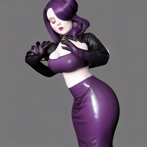 Prompt: a curvy feminine pale goth cutie in an elaborate purple-darkgrey latex-leather pleated tube dress, with a thin waist, cgsociety, photorealistic, sublime-comfy-elegant ambience, 16k, smooth, sharp focus, trending on ArtStation, volumetric lighting, fully clothed, worksafe