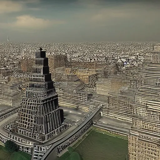 Prompt: ultra detailed, 4k, epic overhead of a monumental city with skyscrapers that look like maya pyramids