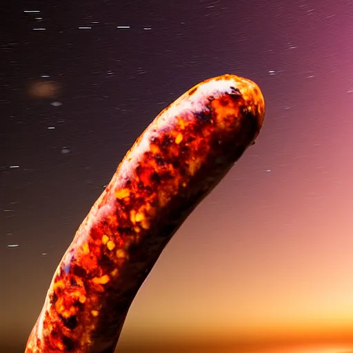 Prompt: CHORIZO sausage, night sky, 8k, photograph, photorealistic