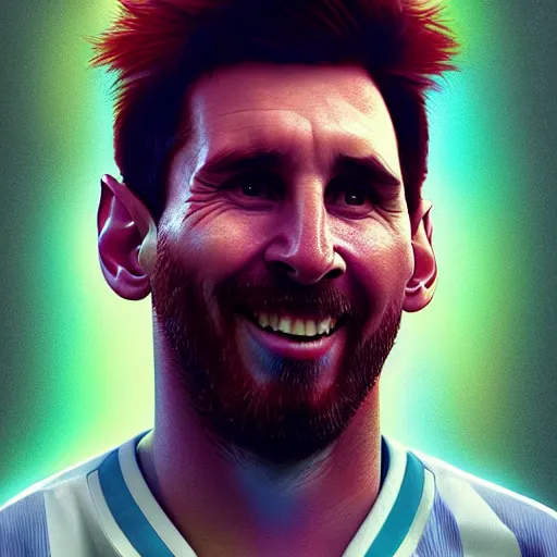 Image similar to lionel messi as happy potatoe, by ilya kuvshinov, rtx rendering, octane render 1 2 8 k, maya, extreme high intricate details by tom bagshaw, medium shot, close up shot, composition by sana takeda, lighting by greg rutkowski