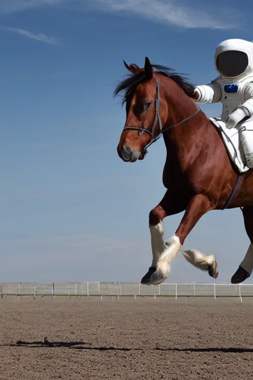 Image similar to horse in astronaut suit riding horse