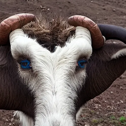 Image similar to huge goat - like beast with mouth opening unnaturally wide to reveal rows of razor - sharp teeth