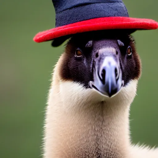 Image similar to Canadian Goose with a funny hat, Portrait Photo, Out of focus