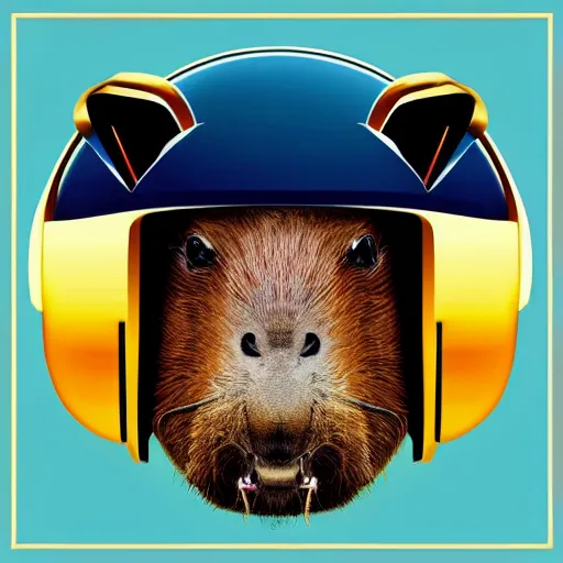 Image similar to an album cover featuring a capybara in the style of Daft Punk