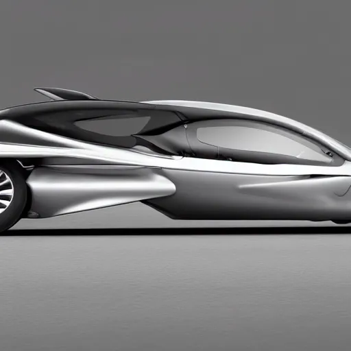 Image similar to a. new design car with undercarriage swoops like a dolphin's belly. this reduces drag, or the force of air flowing against the motion of the vehicle is curved at the nose, wide along the sides and tapered toward the trunk ≥ like a small, speedy aircraft