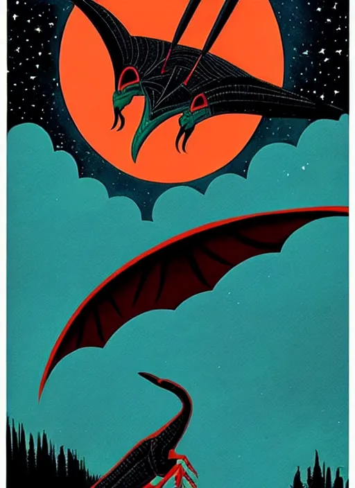 Image similar to retro dark vintage sci - fi : : 2 d matte dark gouache illustration : : dark empress of the pterodactyls