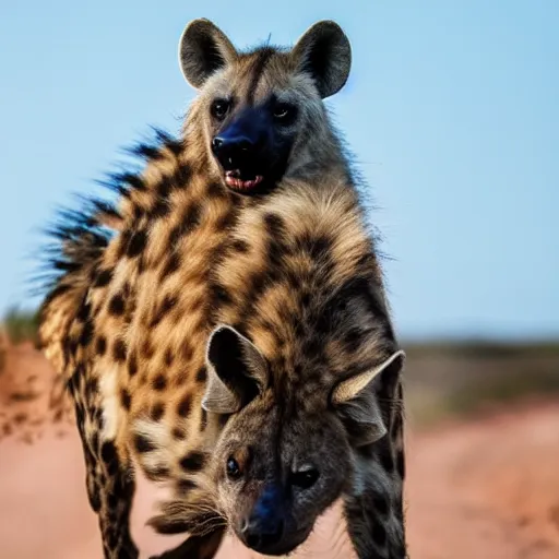 Prompt: photo of a hyena on a motorbike