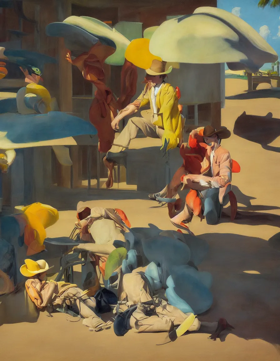 Image similar to a cowboy turning into bloomsby edward hopper. tropical sea slugs. complementary colors. national geographic. 8 k, rendered in octane, smooth gradients. sculpture by antonio canova. a cowboy by slim aarons, by zhang kechun, by lynda benglis, by frank frazetta.