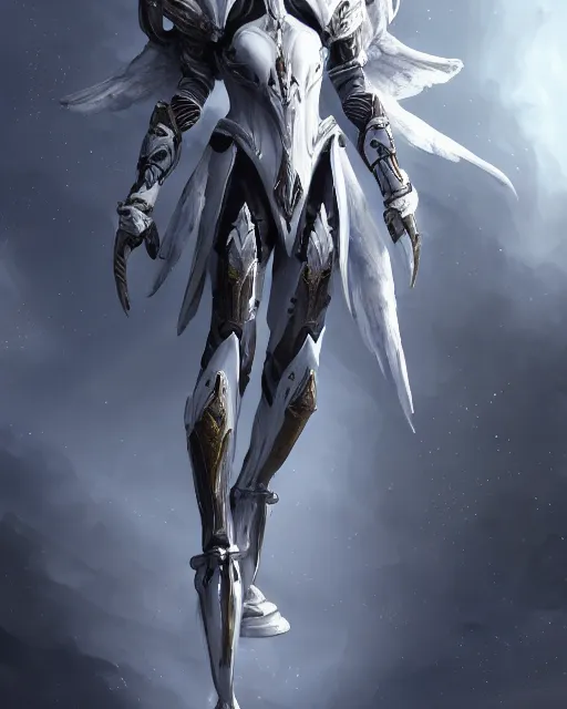 Prompt: tall, fighter wearing white dove wings, warframe armor, regal, attractive, ornate, sultry, scifi platform, 4 k, ultra realistic, epic lighting, illuminated, cinematic, black gold, art by akihito tsukushi, voidstar