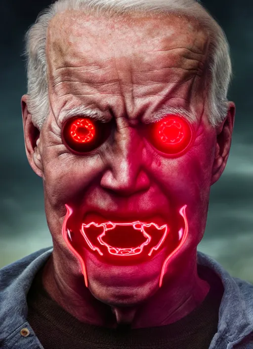 Prompt: hyper realistic ultra realistic cyborg photo Doom furious glowing red eyes biden, high quality photo, detailed , 8k