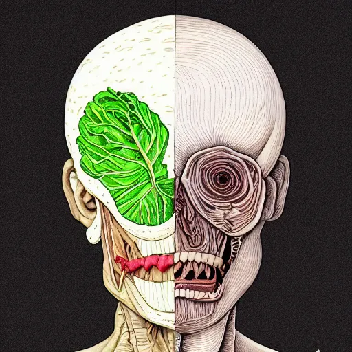 Image similar to the anatomy of a head of lettuce, an ultrafine detailed painting by james jean, intricate linework, full color, studio ghibli, behance contest winner, vanitas, angular, altermodern, unreal engine