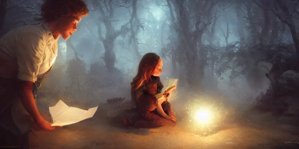 Image similar to tell me a story, sharp focus, intricate, elegant, digital painting, artstation, matte, highly detailed, concept art, illustration, volumetric lighting, bokeh light, art by greg olsen and liz lemon swindle, storybook design