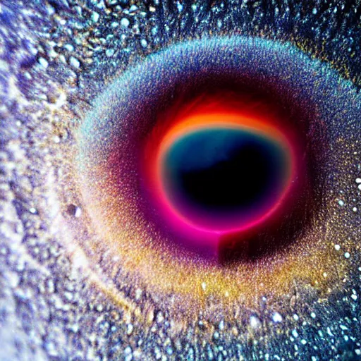 Prompt: Liminal space in outer space, eye macro photography