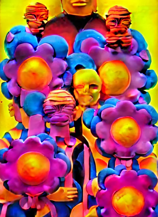 Image similar to flower men by shusei nagaoka, kaws, david rudnick, airbrush on canvas, pastell colours, cell shaded, 8 k