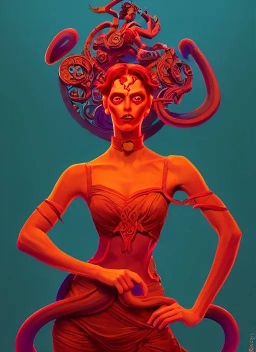 Prompt: full body painted cartoony portrait, red demon light eyes, d & d, gloomhaven, matte painting concept art, art nouveau, beautifully backlit, swirly vibrant color lines, fantastically gaudy, aesthetic octane render, 8 k hd resolution, by ilya kuvshinov and cushart krentz and gilleard james