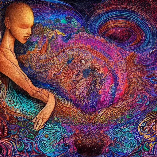 Image similar to digital art, deep emotional ambience, sensory overload, the mind and the body, intricate, extremely detailed, masterpiece, esoteric depiction of sensory processing disorder, award - winning