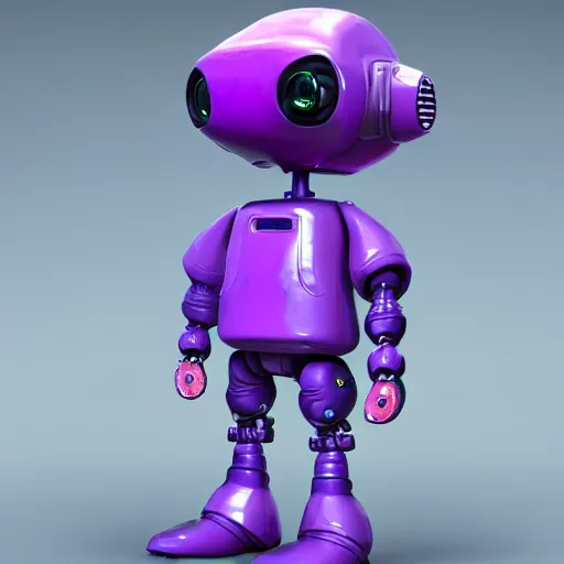Prompt: kid robot with purple jacket design by fabricio campos and lidia morales, character modeling, toy design, substance 3 d painter, blender, mental ray, zbrush, trending in behance