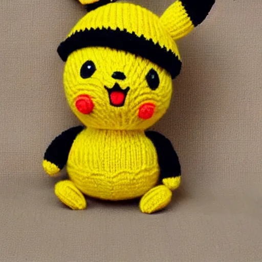 Image similar to a knitted Pikachu