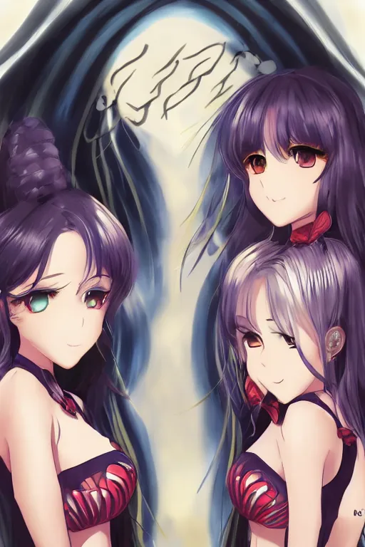 Prompt: a stare down between two beautiful rival female idols, detailed anime art