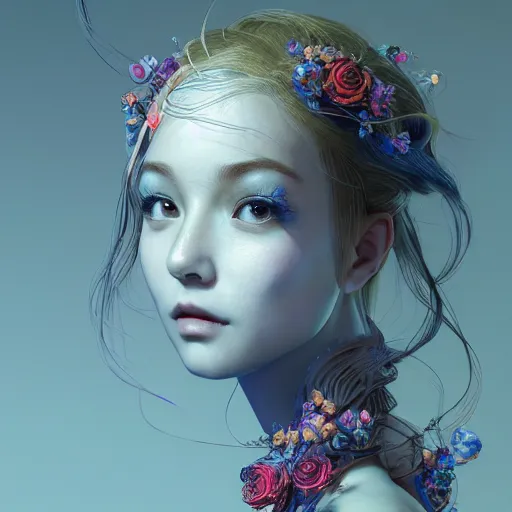 Image similar to the portrait of a blueberry that resembles an absurdly beautiful, graceful, elegant, sophisticated gravure idol, an ultrafine hyperdetailed illustration by kim jung gi, irakli nadar, intricate linework, bright colors, octopath traveler, final fantasy, unreal engine 5 highly rendered, global illumination, radiant light, detailed and intricate environment