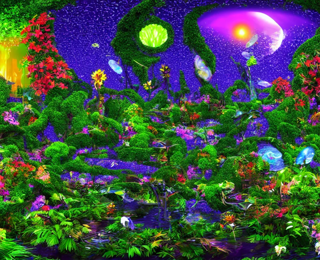 Image similar to techno - spiritual utopian garden, perfect future, award winning digital art