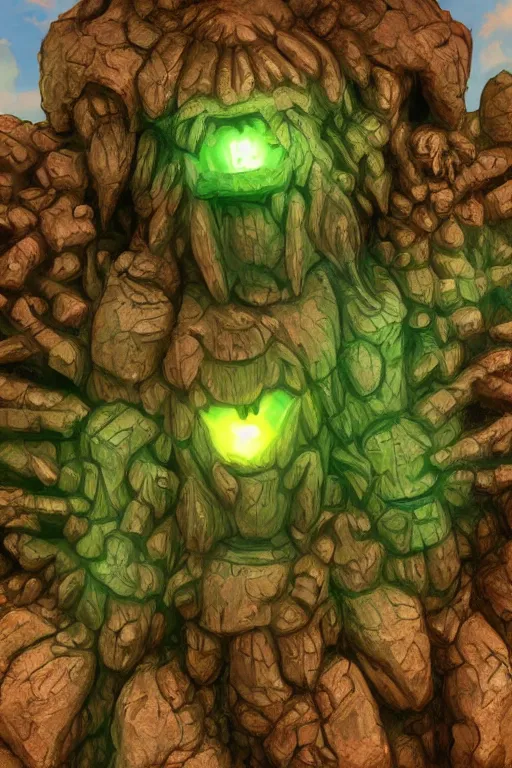 Image similar to zelda fantasy art giant golem troll wood rock greeble gemstone, global illumination ray tracing hdr fanart arstation by sung choi and eric pfeiffer and gabriel garza and casper konefal