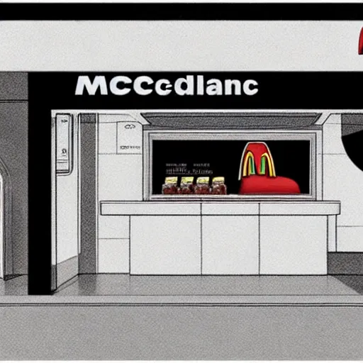 Image similar to ralph mcquarrie concept art of a mcdonalds