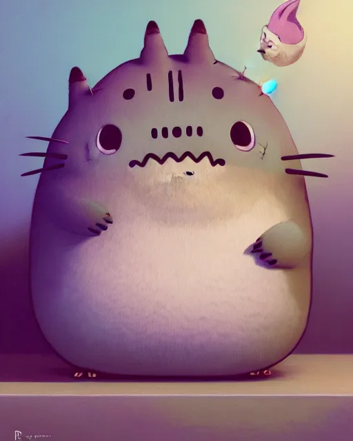 Image similar to highly detailed surreal vfx portrait of a cute pusheen plush, stephen bliss, unreal engine, greg rutkowski, loish, rhads, beeple, makoto shinkai and lois van baarle, ilya kuvshinov, rossdraws, tom bagshaw, alphonse mucha, global illumination, detailed and intricate environment