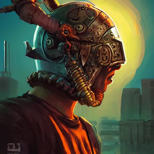 Image similar to cyberpunk viking helmet mask warrior goddess robot ninja fantasy, art gta 5 cover, official fanart behance hd artstation by jesper ejsing, by rhads, makoto shinkai and lois van baarle, ilya kuvshinov, ossdraws