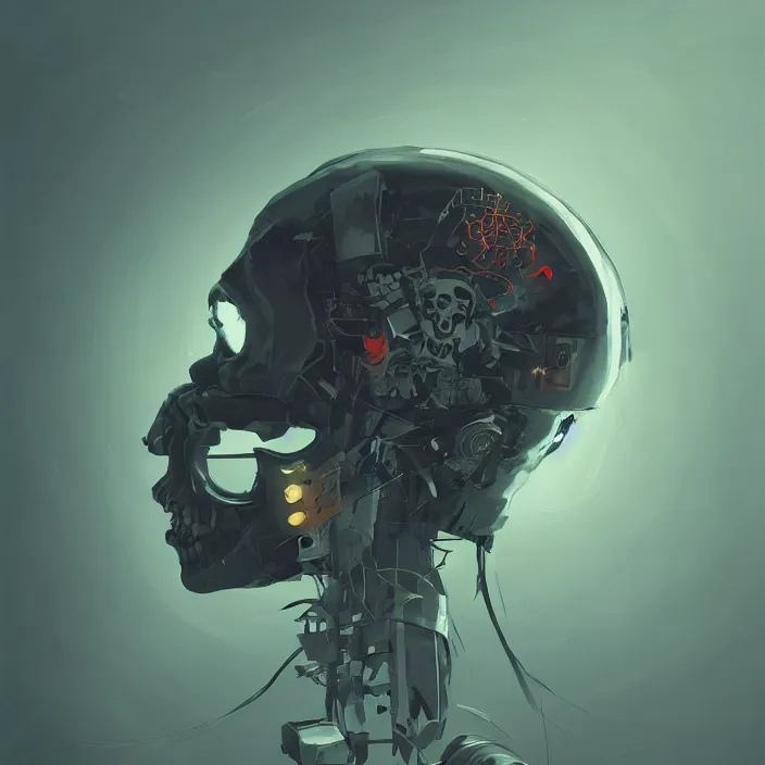 Prompt: a beautiful painting of a cyberpunk skull by sergey kolesov and pascal blanche and sebastien plassard and tony skeor. in style of film noir illustration, symmetry, sci fi, hyper detailed. octanev render. trending on artstation