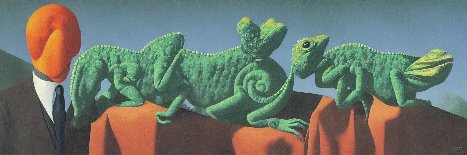 Image similar to chameleon painting magritte
