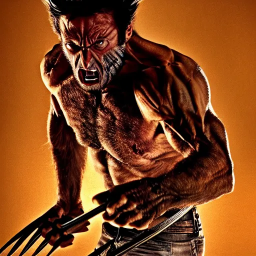 Image similar to the wolverine, scream, zombie, full body shot, butcher by yousuf karsh, golden hour, realistic, body shot, sharp focus, 8 k high definition, insanely detailed, intricate, elegant