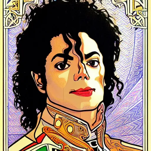 Image similar to Michael Jackson in the style of Alphonse Mucha