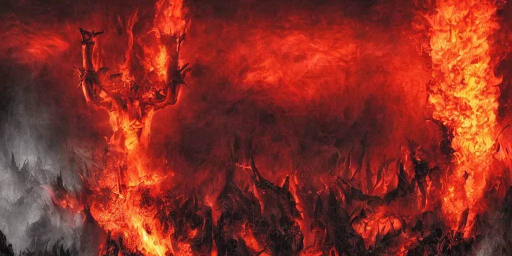Image similar to dante's inferno, dark style movie, photoreal, imax, hyper realisme, volume light