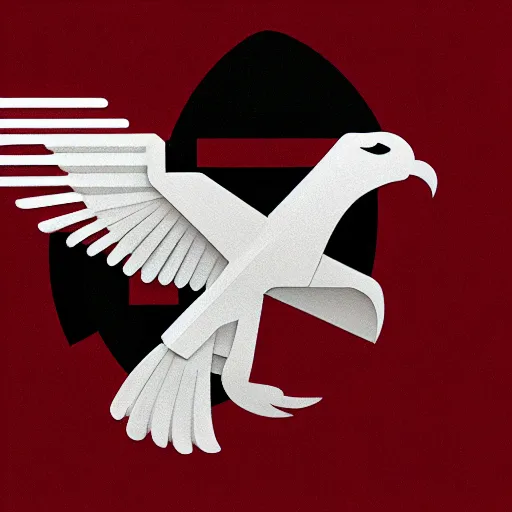 Image similar to geometric white eagle, flying above an open black book, icon, red background, vector, simple logo, cgsociety, artstation