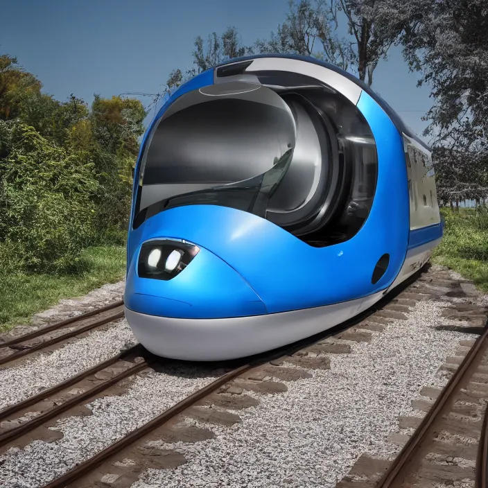 Image similar to futuristic train designed by apple, natural light, detailed, canon eos c 3 0 0, ƒ 1. 8, 3 5 mm, 8 k, medium - format print, blue light accents