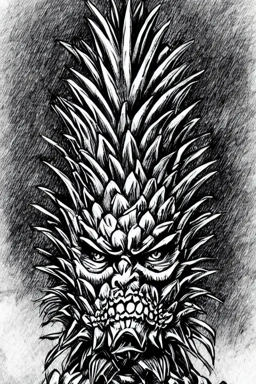 Image similar to pineapple humanoid figure monster wearing pineapple themed armour, symmetrical, highly detailed, digital art, sharp focus, trending on art station, kentaro miura manga art style