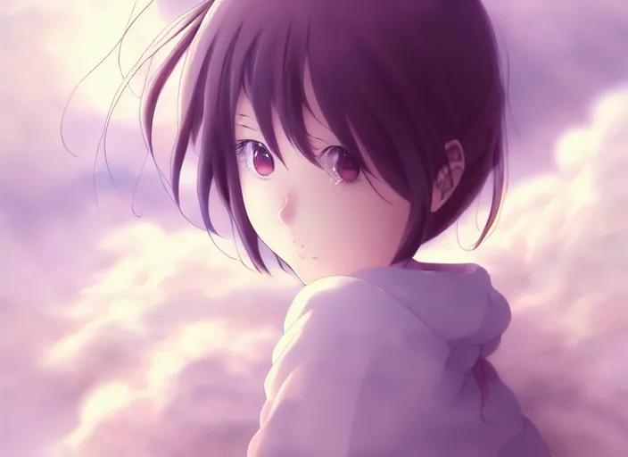 Image similar to anime portrait of a young a girl floating inside clouds,ink, Karolis Strautniekas,omoide emanon, tsuruta kenji, murata range,kawaii, kyoto animation, manga, intricate, detailed, studio lighting, gradation,editorial illustration, matte print, Ilya Kuvshinov