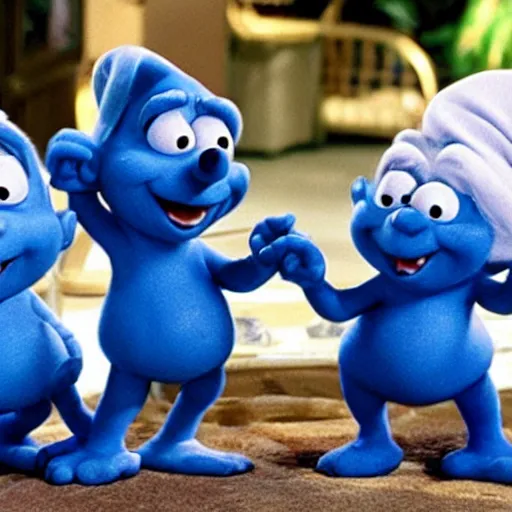 Image similar to Still of the Smurfs as a guest stars in Friends
