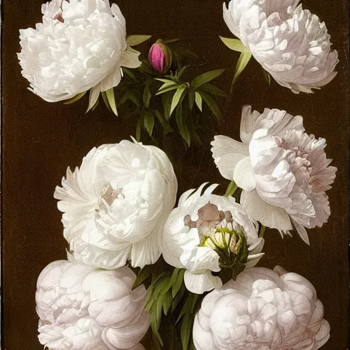 Image similar to atmospheric beautiful bouquet of white delicate peony in the sunny room of his beloved wife, wrote renaissance michelangelo